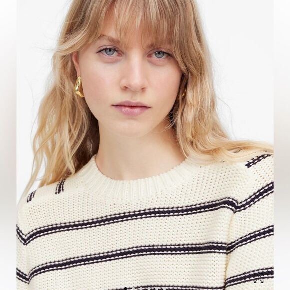 Madewell XL Bright Ivory Navy Stripes Reverse Knit Crewneck Sweater - Picture 9 of 16